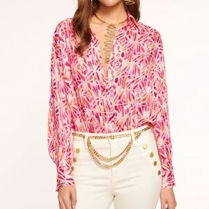Ramy Brook Melina pink orange button down blouse